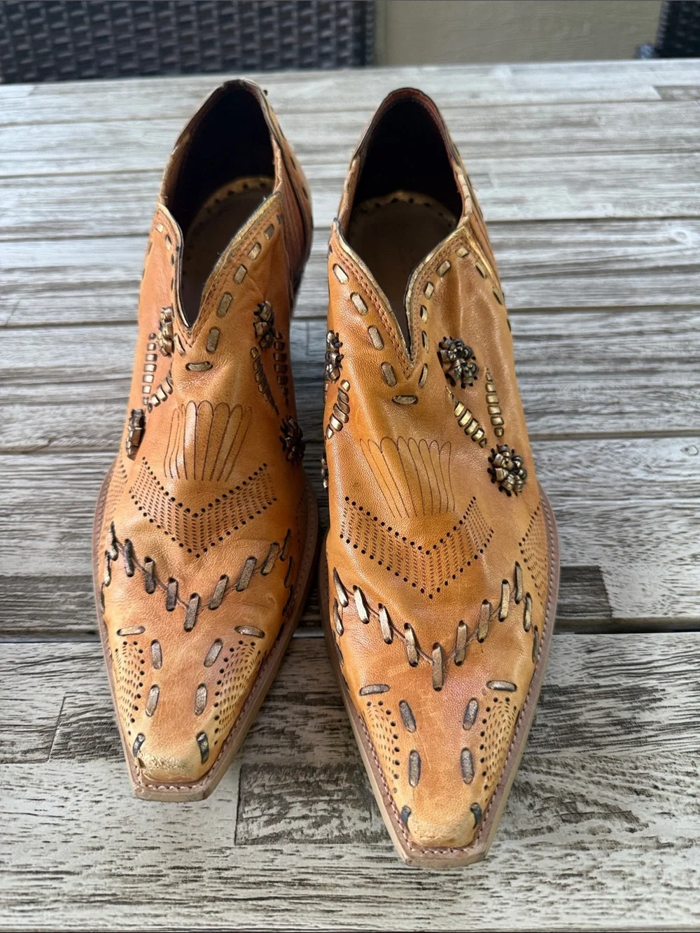 BCBGirls Tan Studded Western Ankle Booties SMOKE FREE HOME
